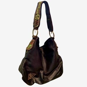 Betsey Johnson Embroidered Real Leather Hobo Bag